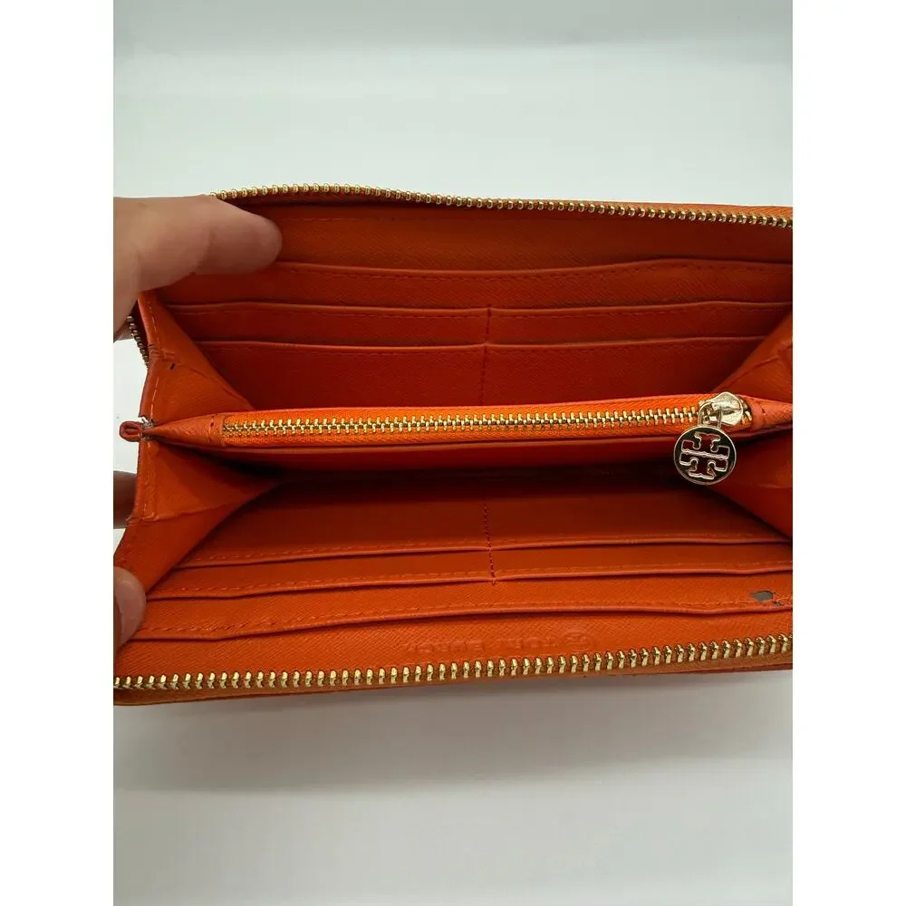 TORY BURCH Amanda Saffiano Leather Zip Around Continental Long Wallet (Orange)